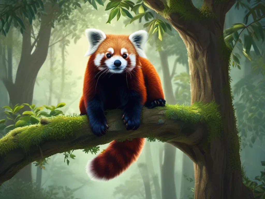 fantasy art red panda eucalyptus tree