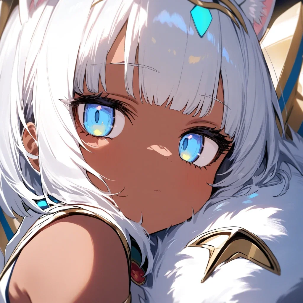 cute girl cat ears white tail blue eyes
