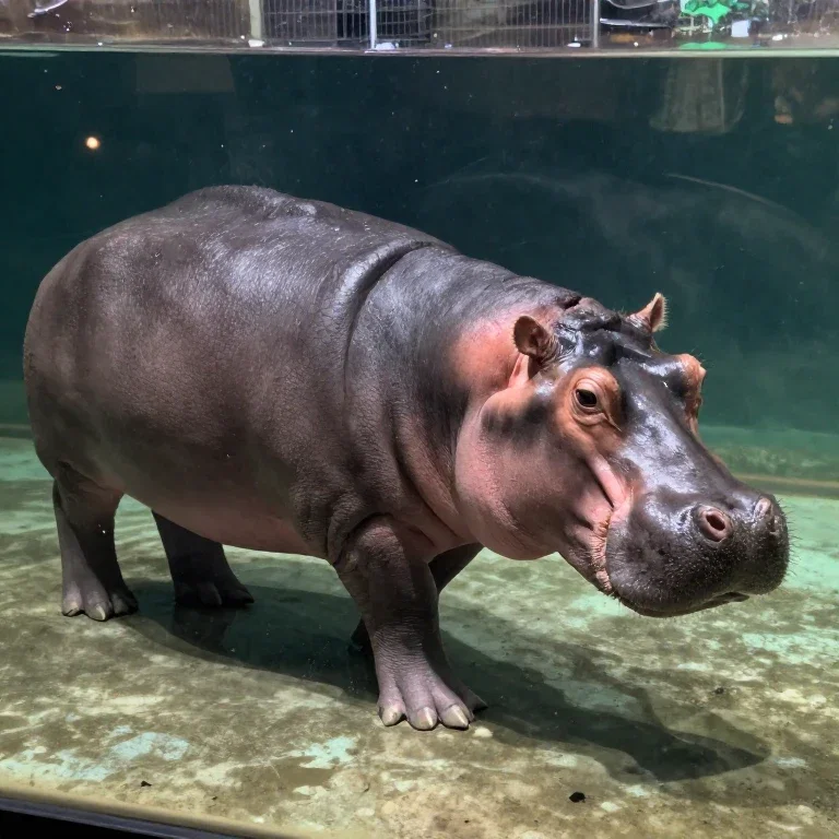 hippopotamus walking in tank