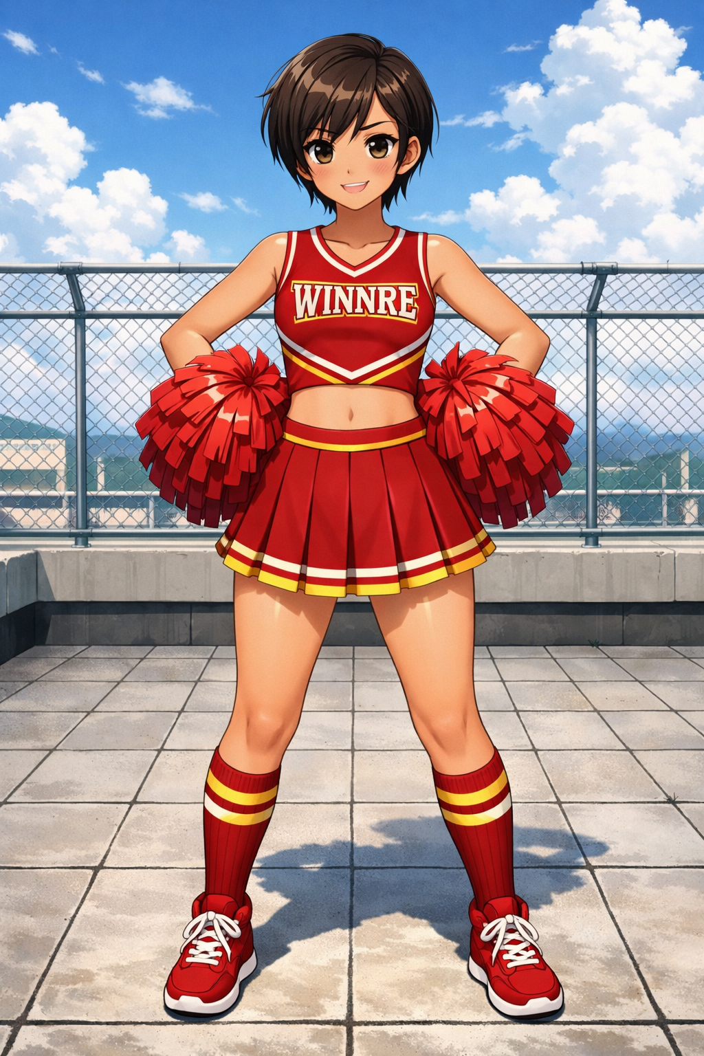 anime cheerleader girl school rooftop
