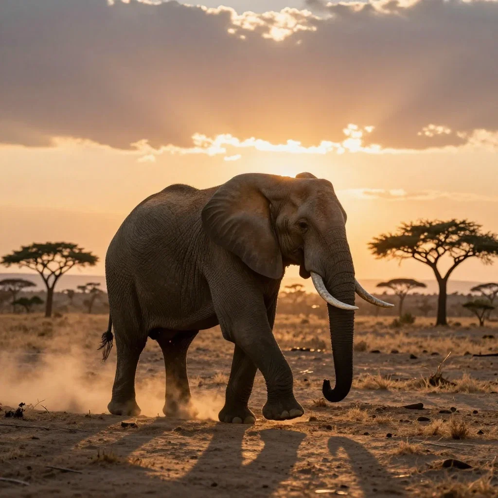 majestic african elephant walking savanna sunset
