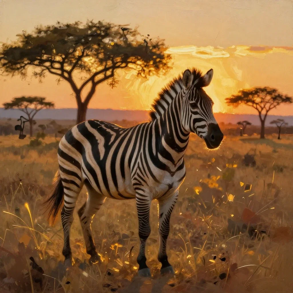 impressionist zebra sunset savanna wildness serenity