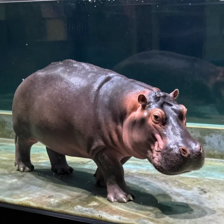 hippopotamus panda mix walking in tank