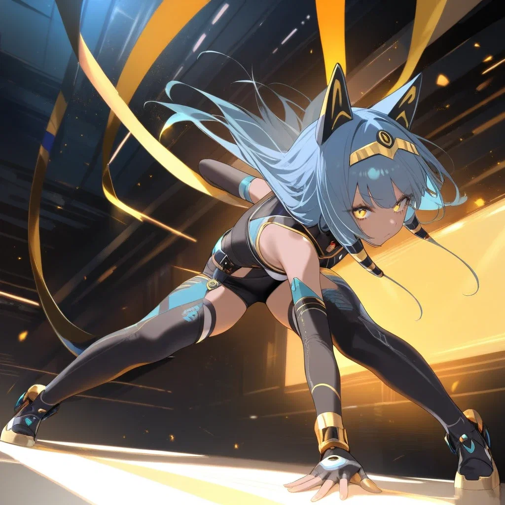 cyberpunk egyptian cat girl dynamic pose