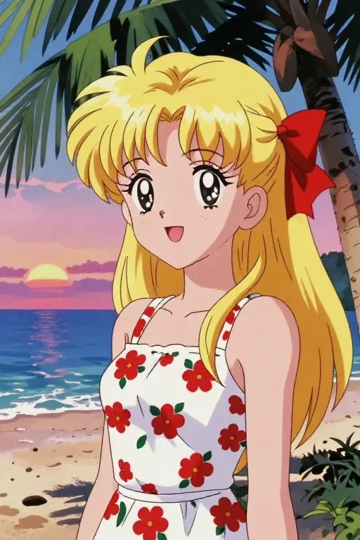 shoujo manga girl beach sunset