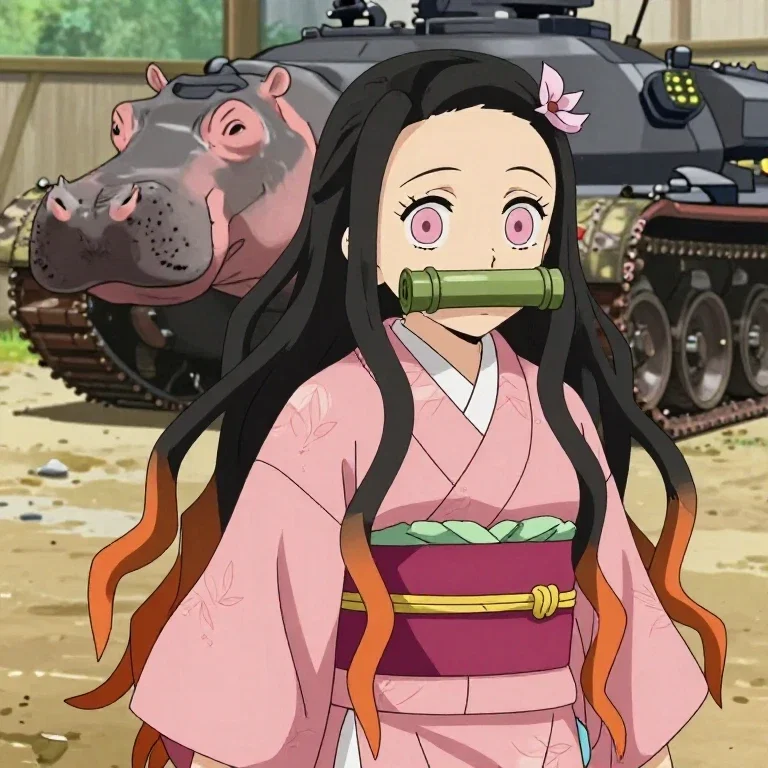 nezuko kamado portrait hippopotamus in tank