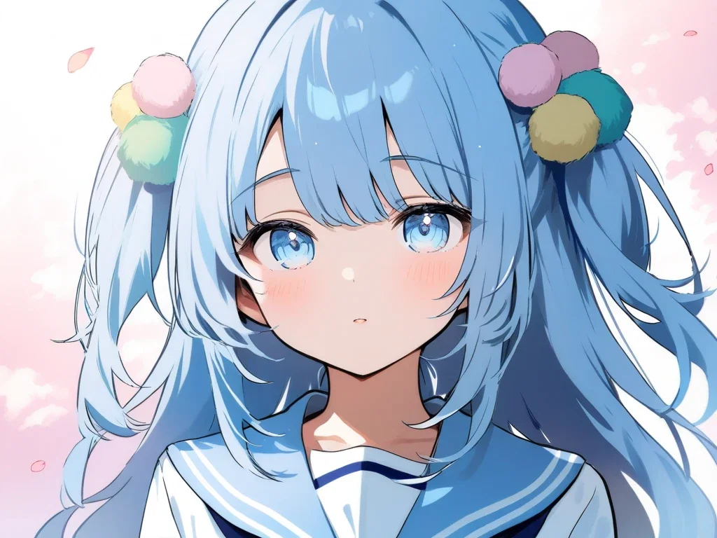 kind girl blue hair sailor uniform