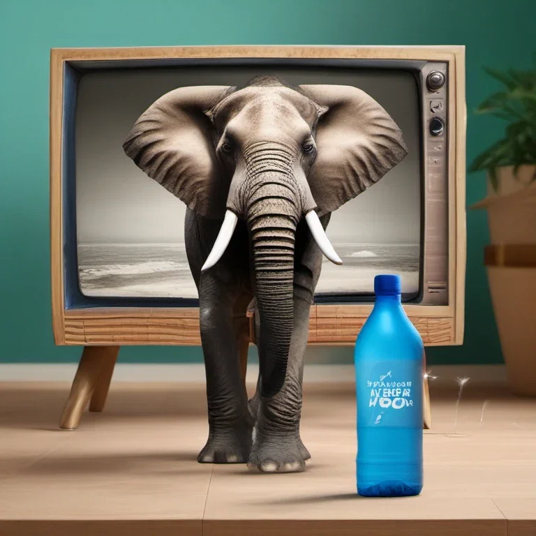 elephant next to water bottle