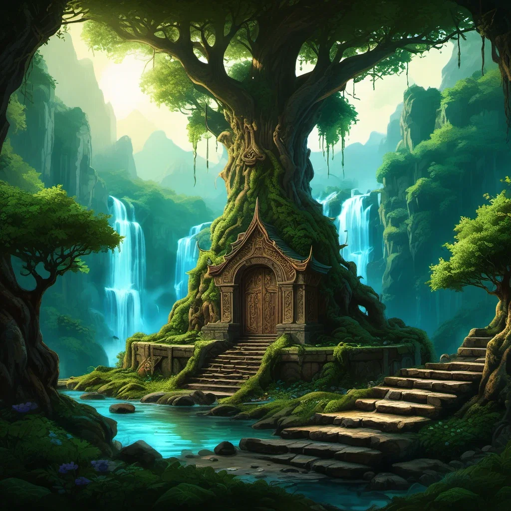 elven temple in ancient oak tree
