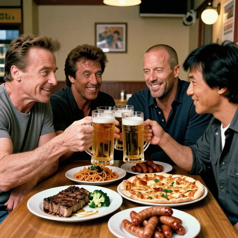 action stars toasting at izakaya