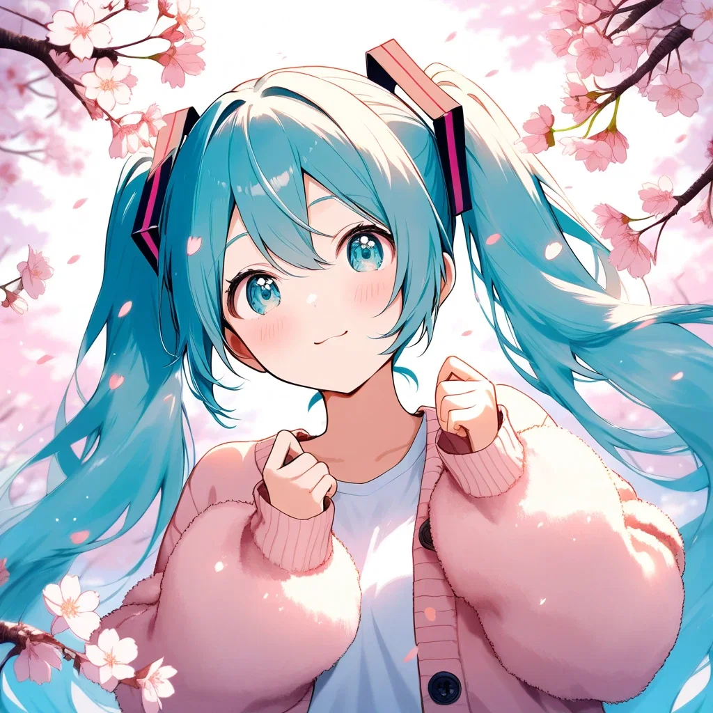 hatsune miku cute loose cardigan fluffy sleeves braided hair