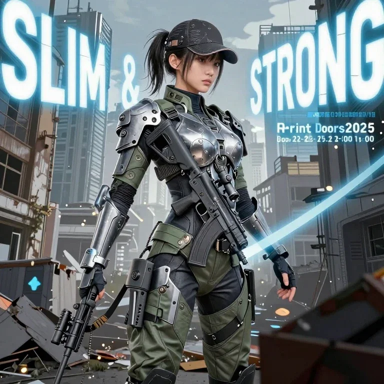 anime girl military outfit rifle abandoned house