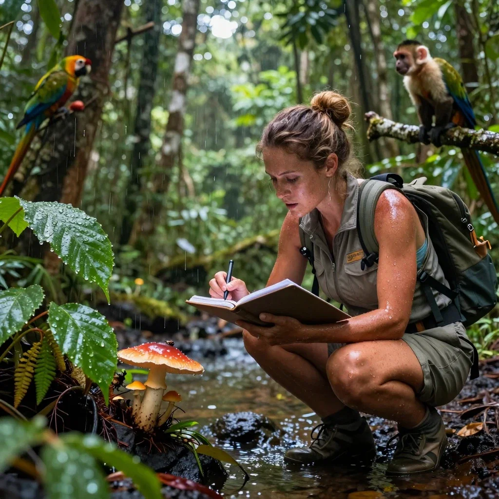 female scientist documents rainforest plants