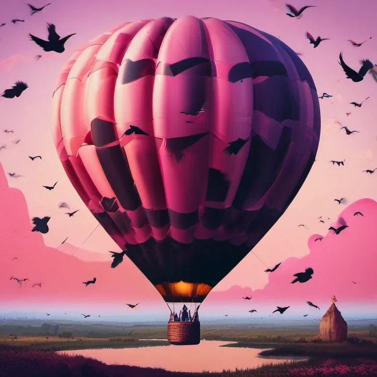 hot air balloon crows pink lake