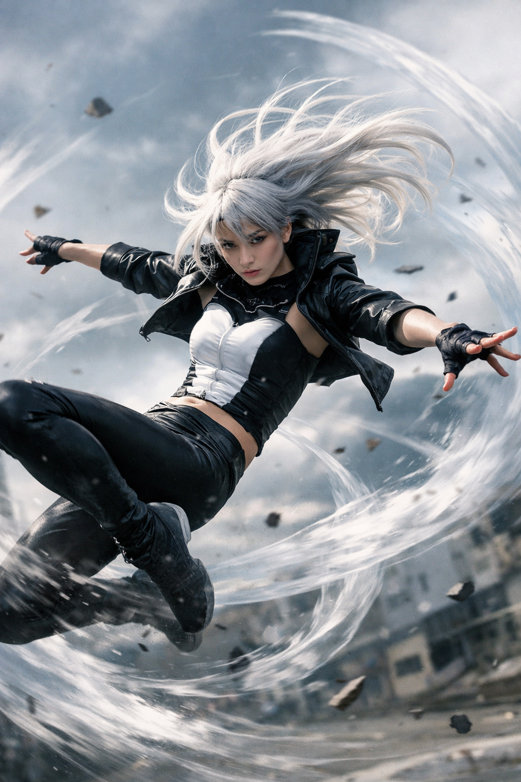 anime acrobatic sleek wind like woman