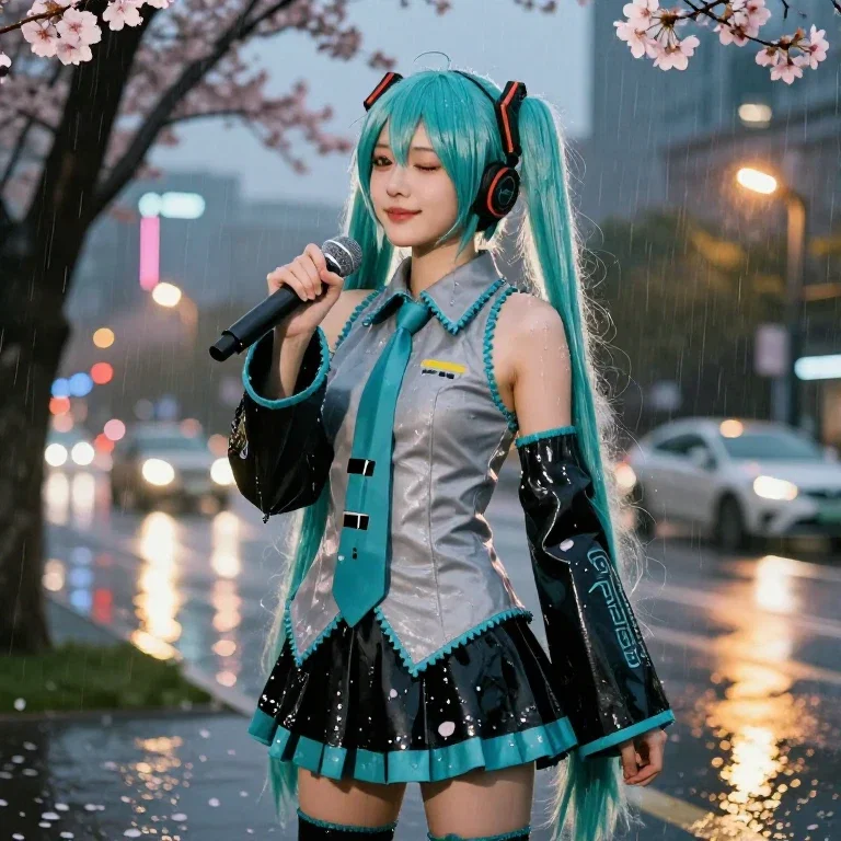 stunning woman rain urban park twilight
