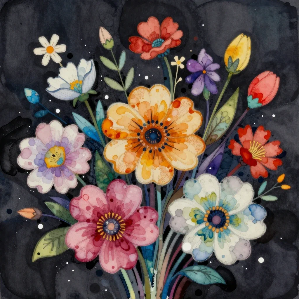 colorful spring flowers alcohol ink painting