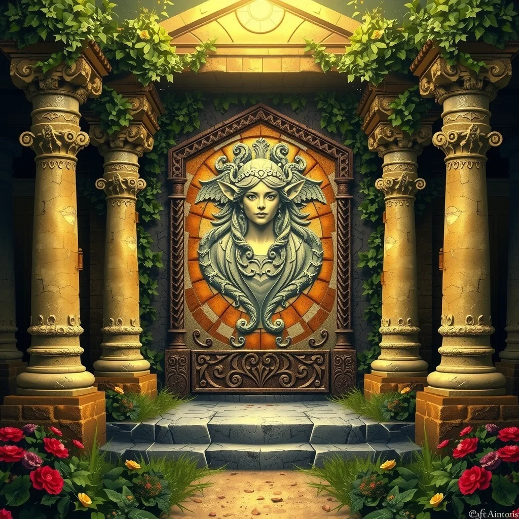 fantasy art temple entrance elf face