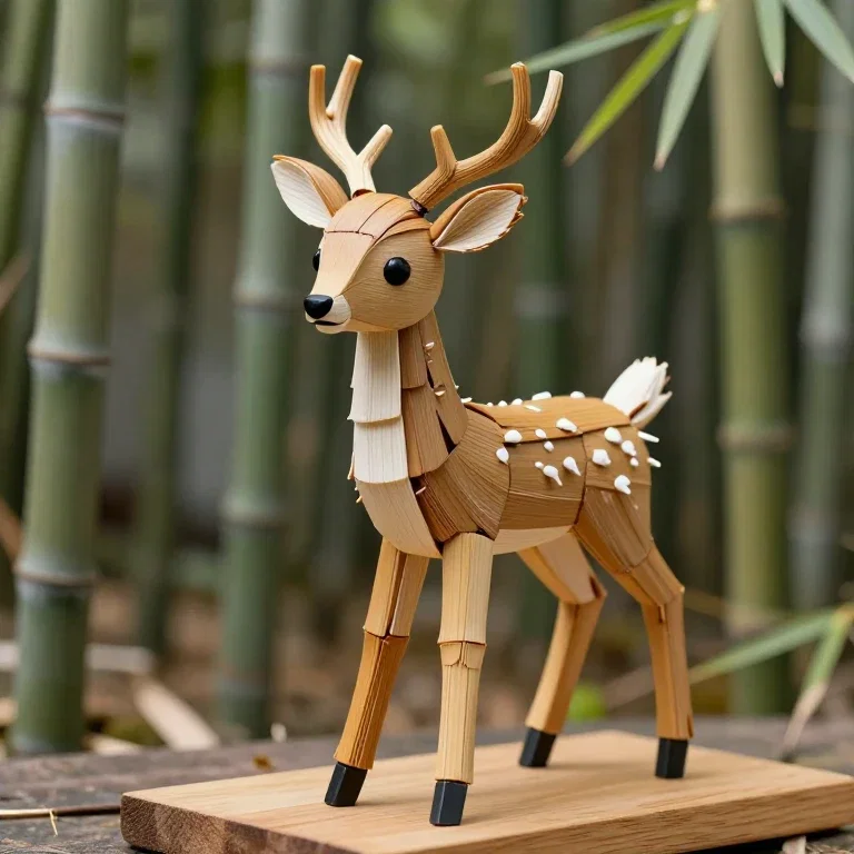 bamboo craft fawn figurine on stand