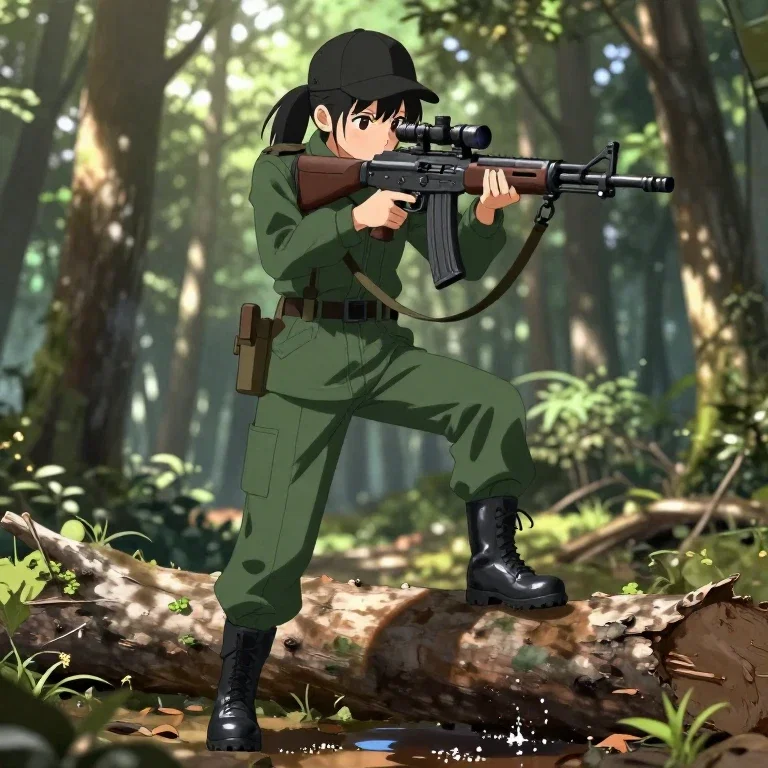 anime girl in military outfit with rifle