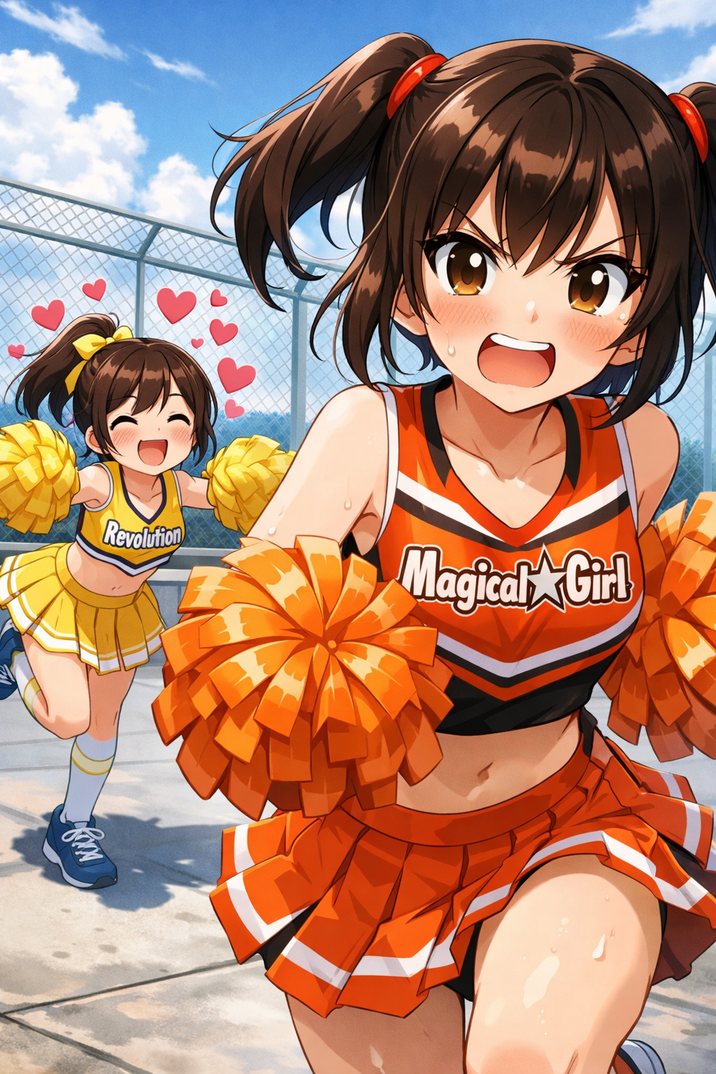 cheerleaders chasing on rooftop anime masterpiece