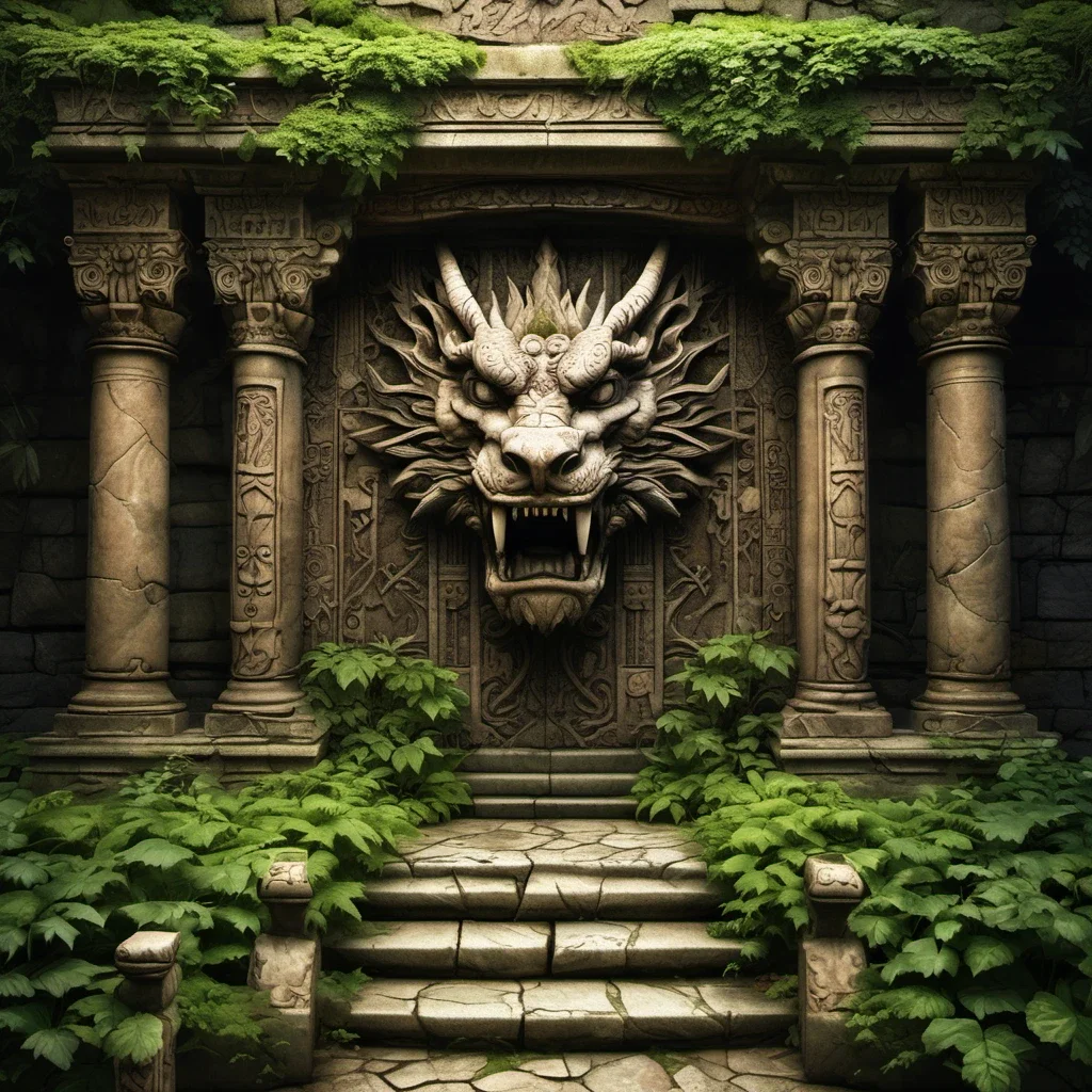fantasy art stone temple entrance dragon door