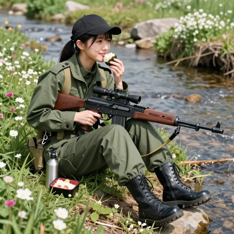 japanese woman rifle stream bento spring