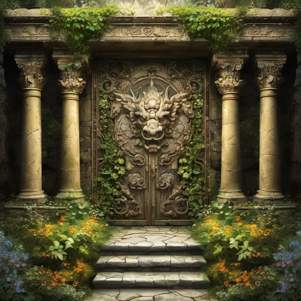 ancient temple entrance with dragon relief