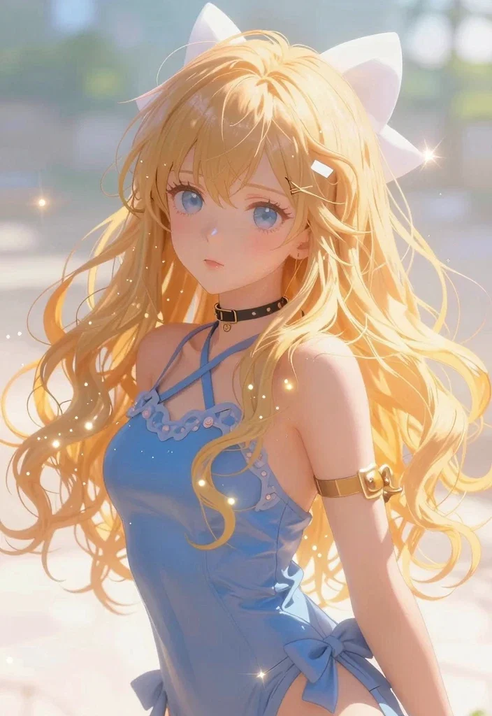 anime style light effects large scale blue hair eyes
