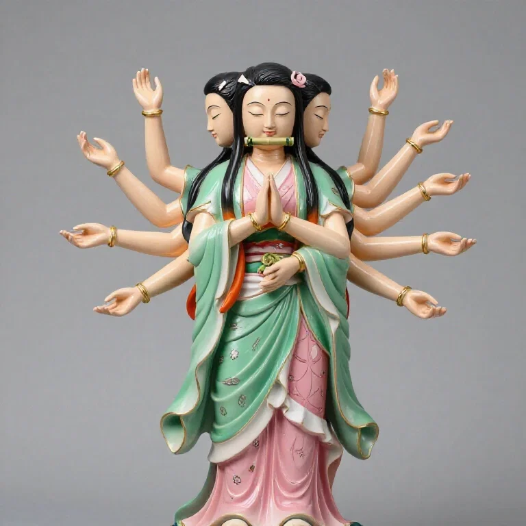 statue of multi armed deity with three heads