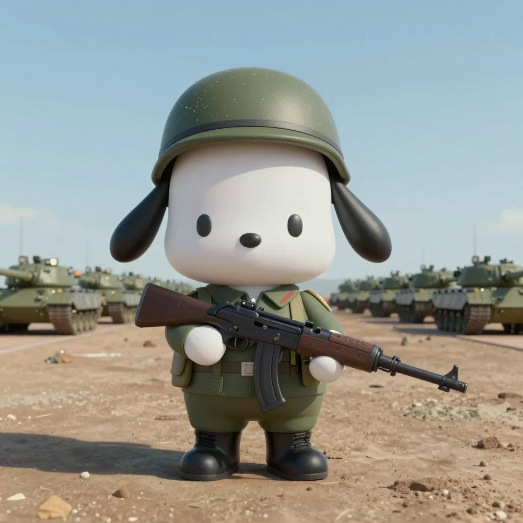 3d render of pochacco soldier in military uniform