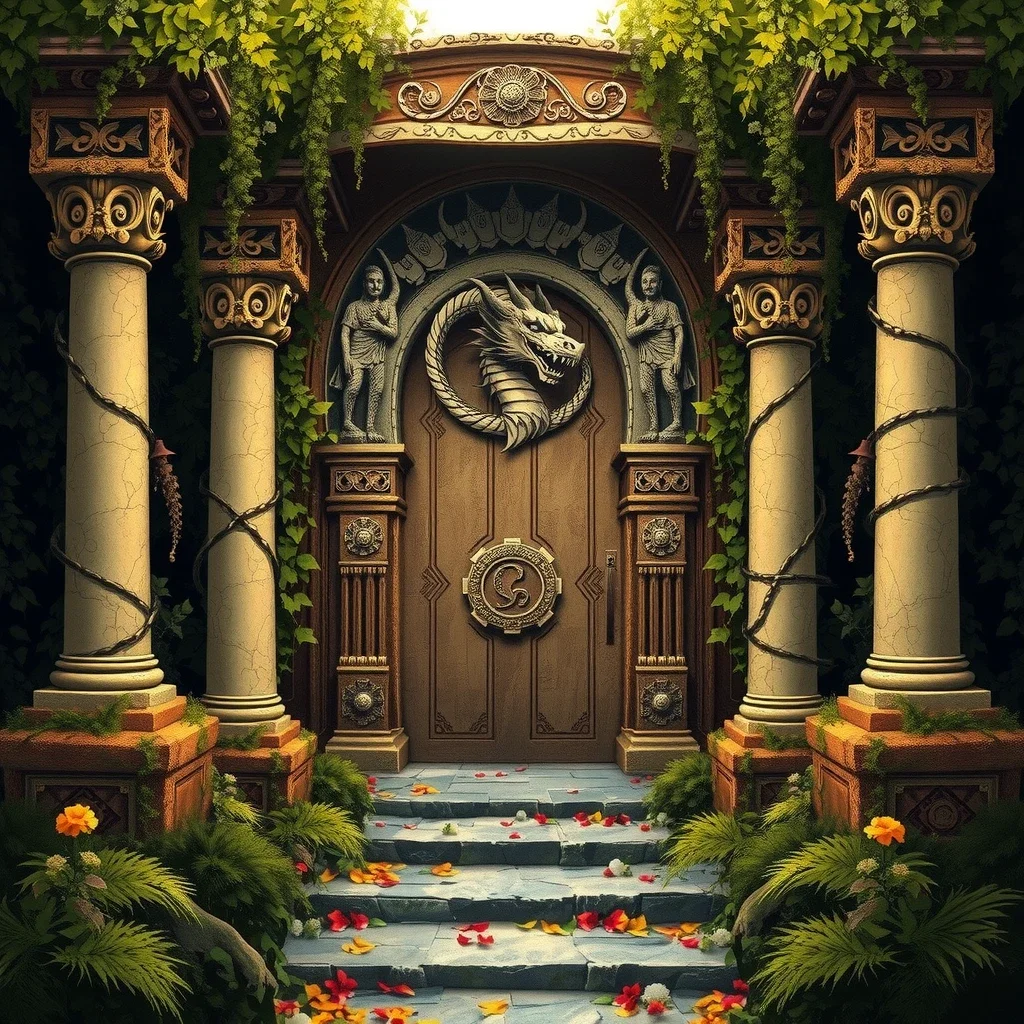 fantasy art ivy covered temple entrance