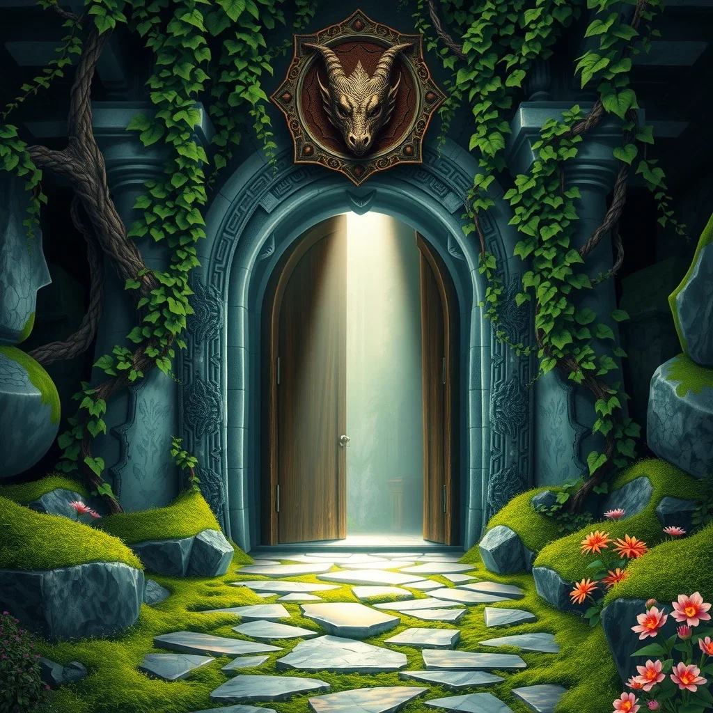 elven stone temple entrance ivy