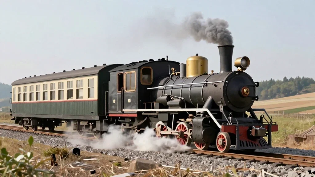 small steam locomotive pulling passenger car