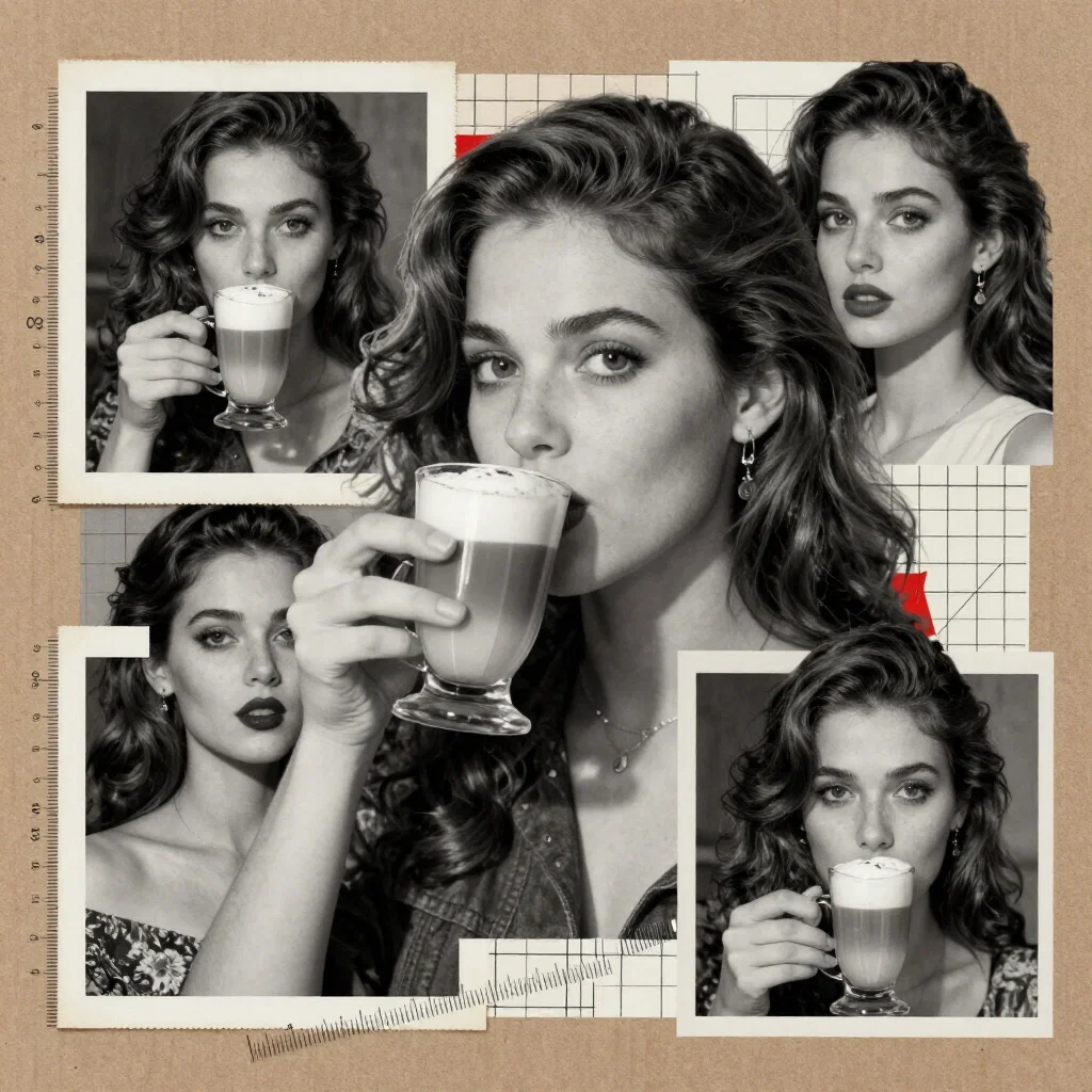 surreal collage italian beauty drinking latte