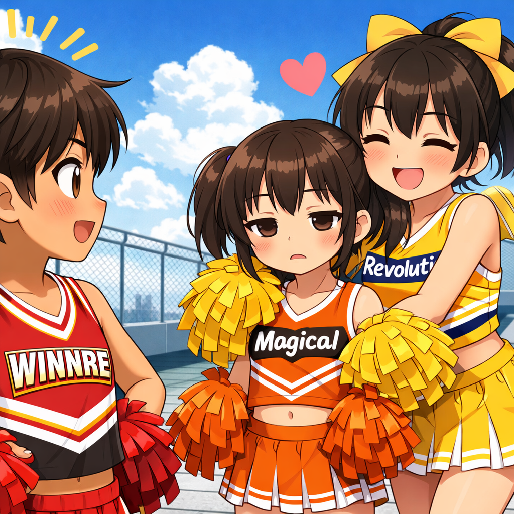anime cheerleaders on school rooftop