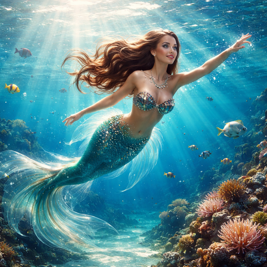 a mermaid swimming