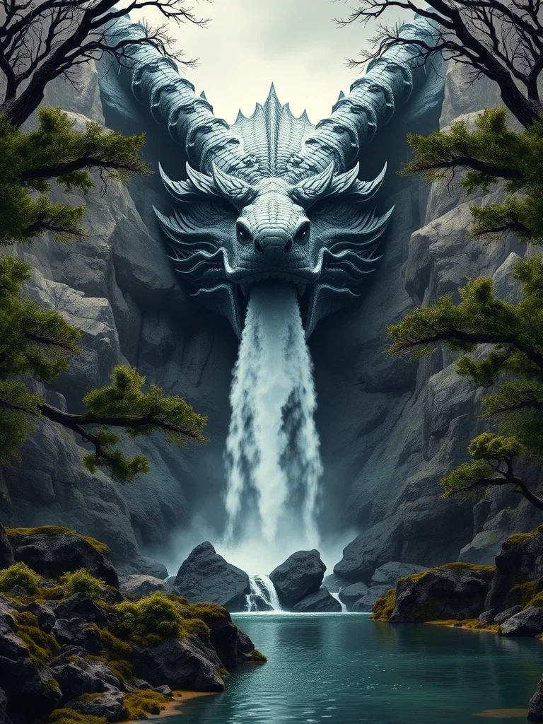 epic fantasy stone dragon head