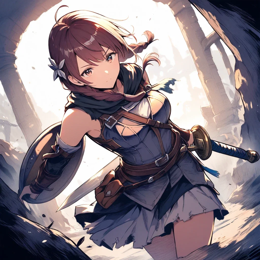 fantasy female adventurer in dungeon