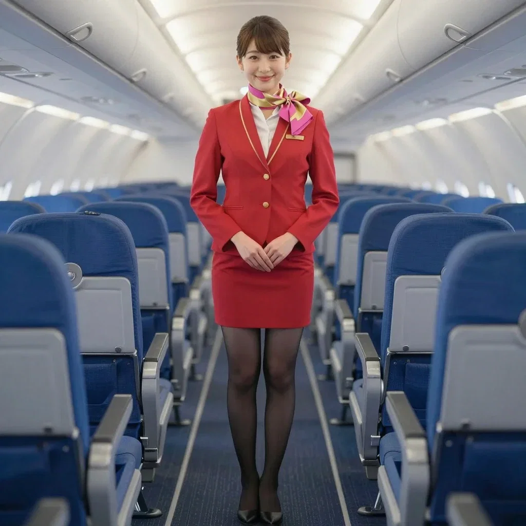 japanese flight attendant in economy cabin