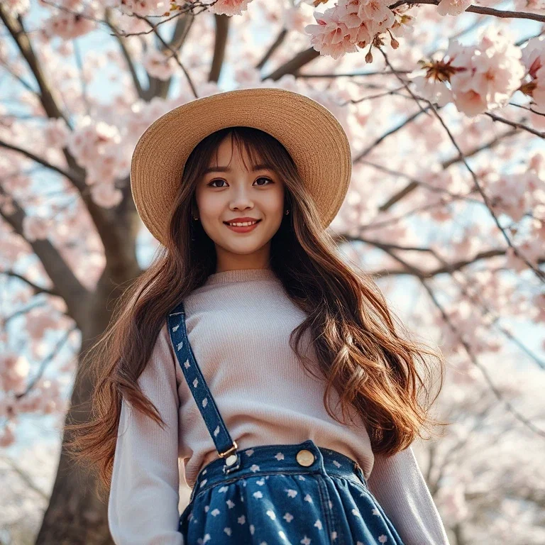 lone girl under cherry blossom tree