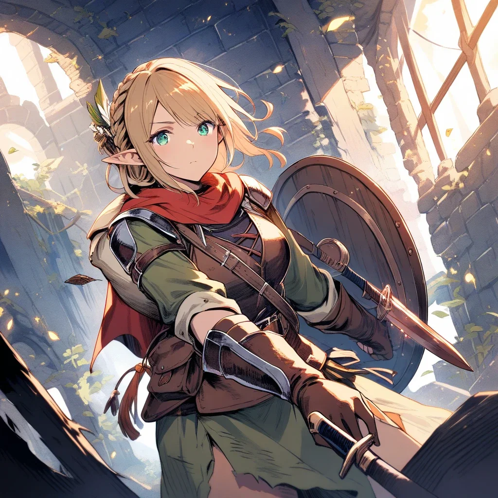 fantasy elf adventurer in dungeon