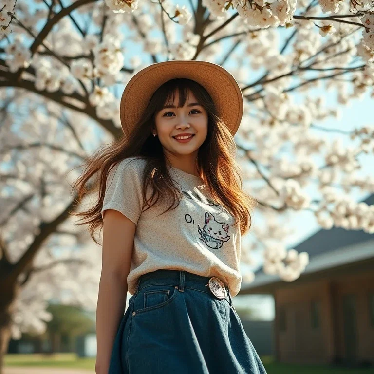 lone girl under cherry blossom tree