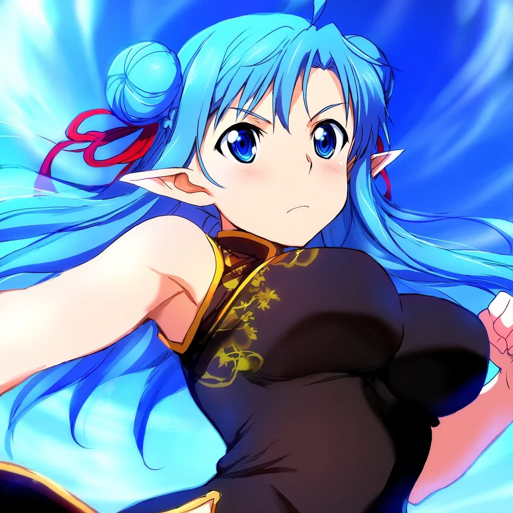 fighting game asuna blue hair china dress