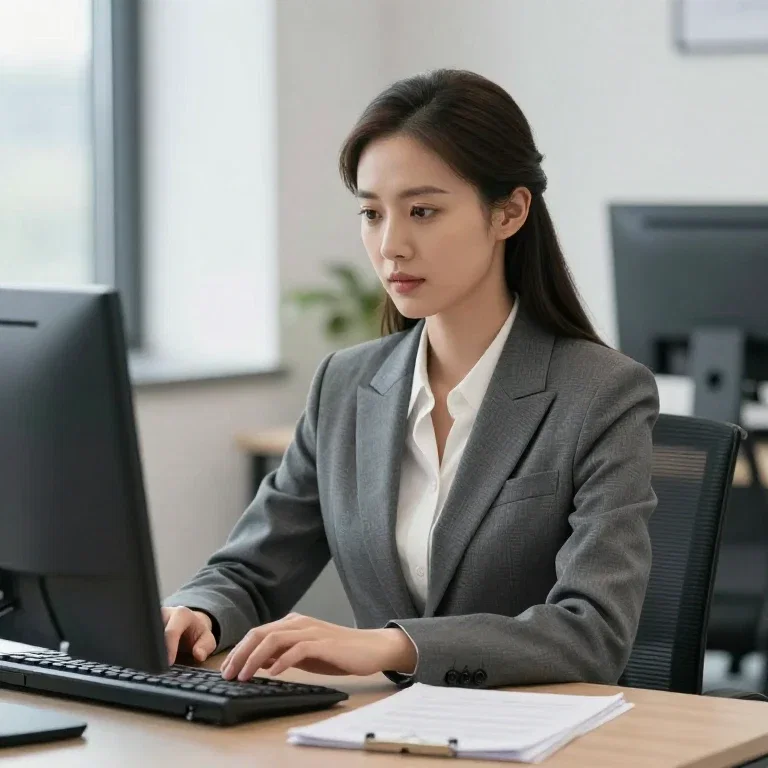 beautiful woman working in office