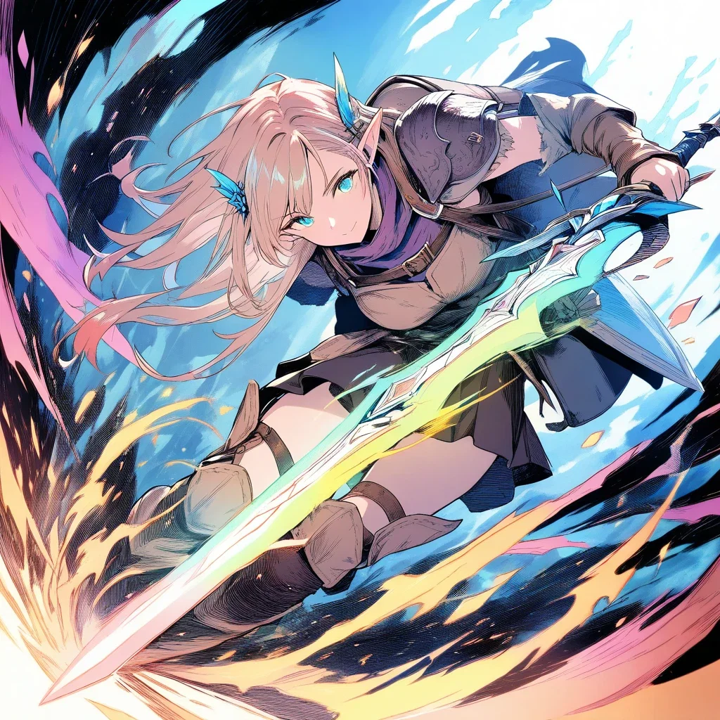fantasy elf adventurer with sword magic