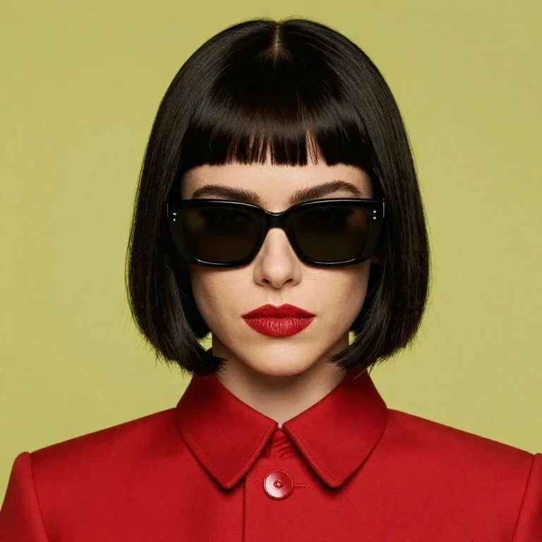 red mao collar milla jovovich black bob hair