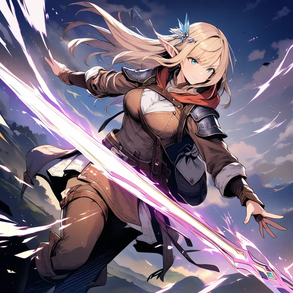 fantasy elf adventurer with sword magic