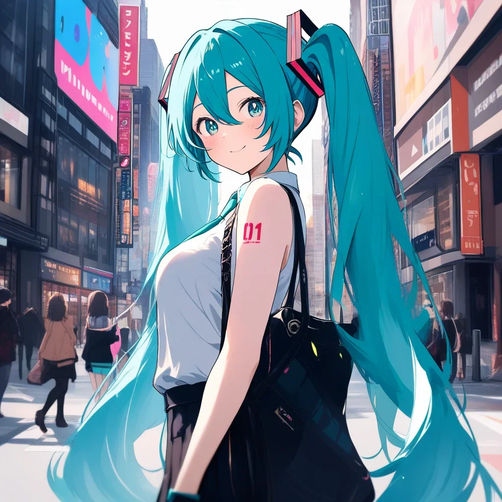cute beautiful gatsune miku in city