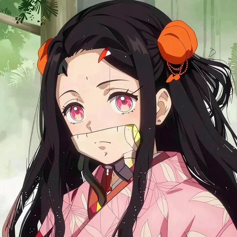 nezuko kamado portrait bamboo muzzle pink kimono